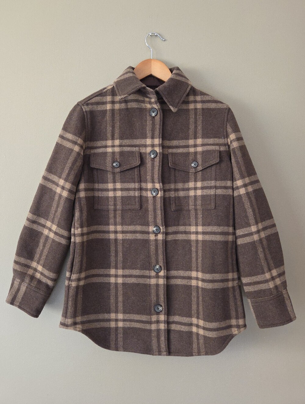 Everlane Wool Blend Brown Plaid Shirt Jacket shacket